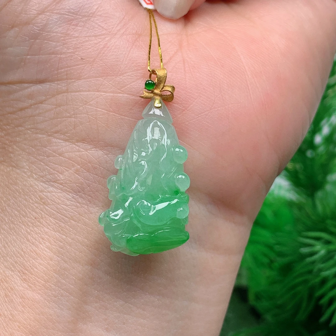 缅甸天然翡翠A货 冰润飘绿白菜18/509(尺寸25.8x15x8.9)