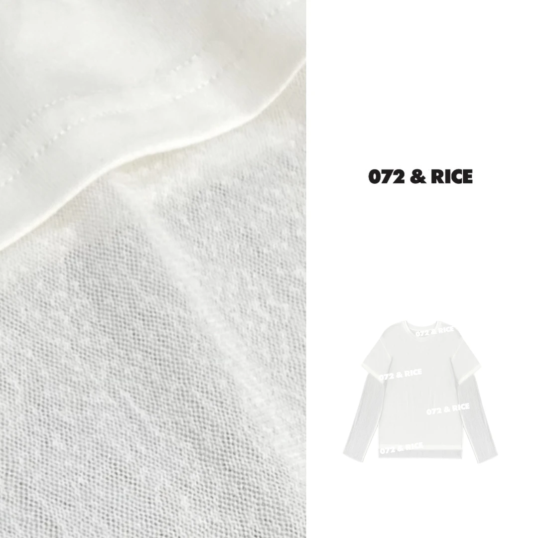 072 & RICE【云颂TEE】100纯棉 夏季休闲圆领网纱长袖上衣 32XD81