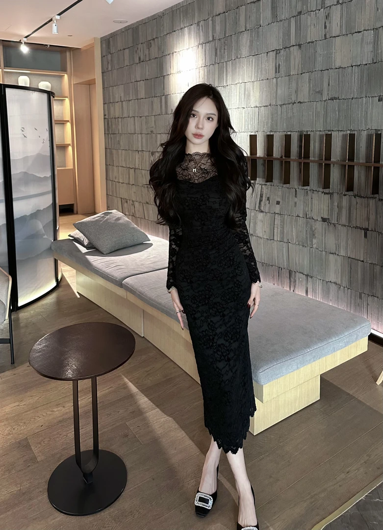 【田姜女装 】气质蕾丝显瘦连衣裙