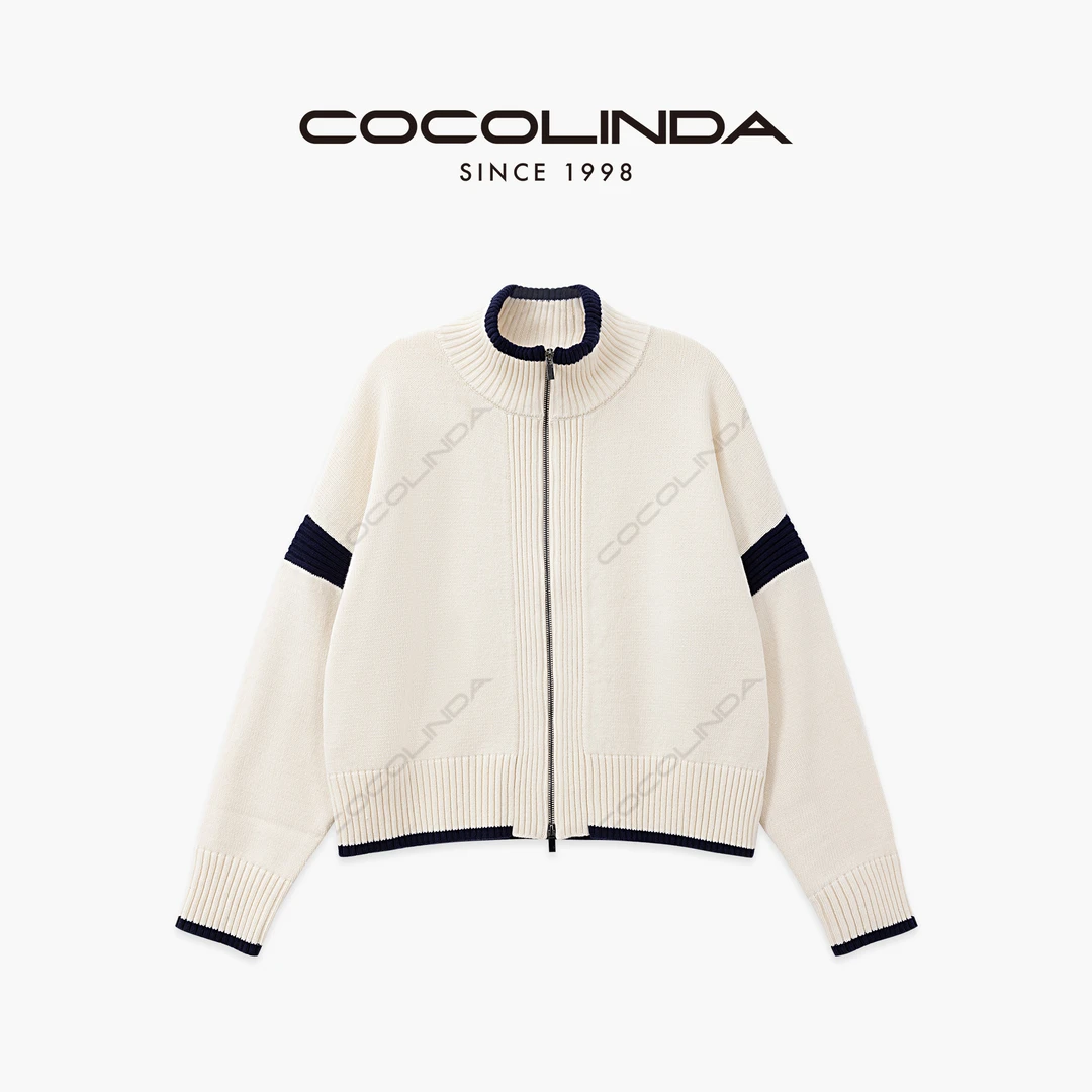 COCOLINDA  | 高尔夫 绵羊毛7针平针抽坑条老钱网球运动外套S5172