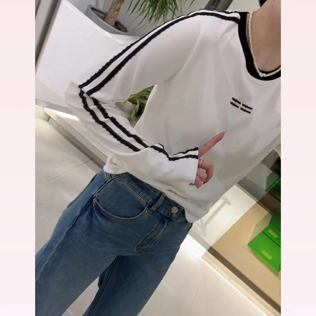 春苗女装   三色蕾丝袖气质T     新款圆领百搭设计感T恤