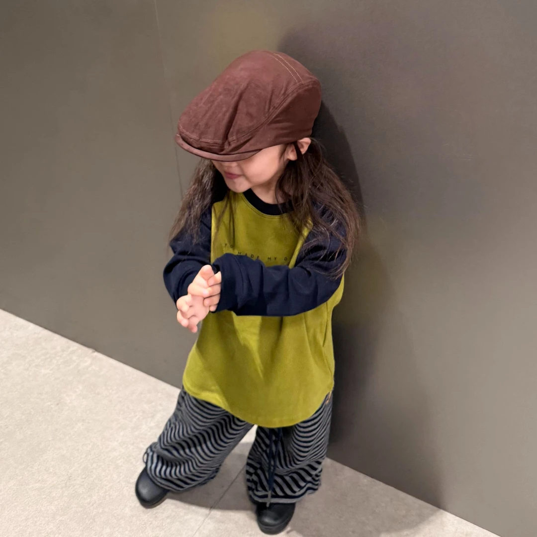 小思家25秋季新女童韩版百搭插肩袖T恤迷彩工装裤条纹休闲裤套装