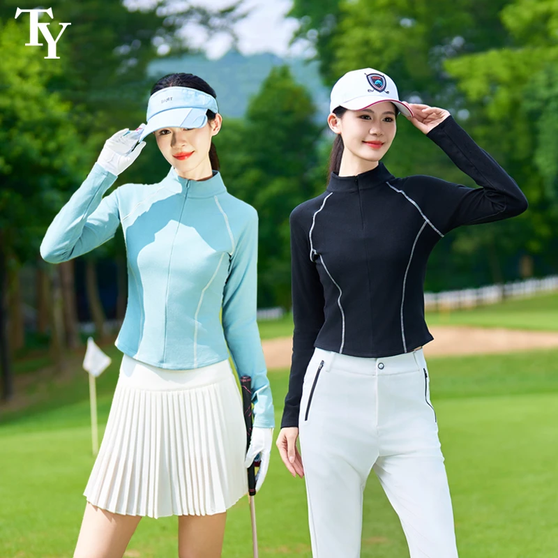 2025秋冬新款球服 女士立领拉链长袖上修身内搭双面德绒保暖上衣