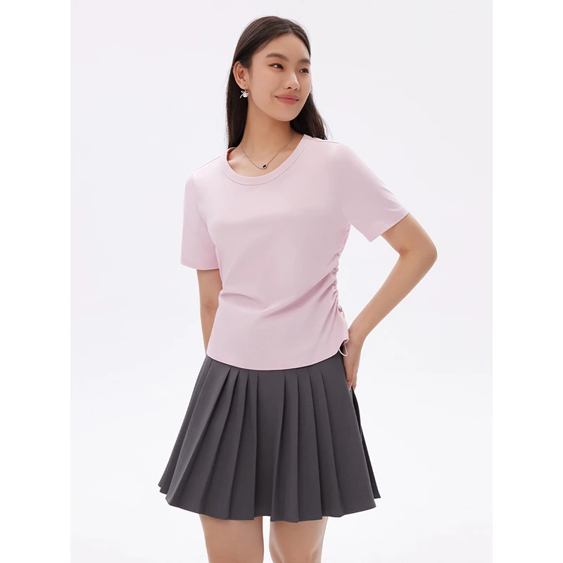 独束女装 束型系列宽松显瘦收腰短袖T恤女上衣25DS82033