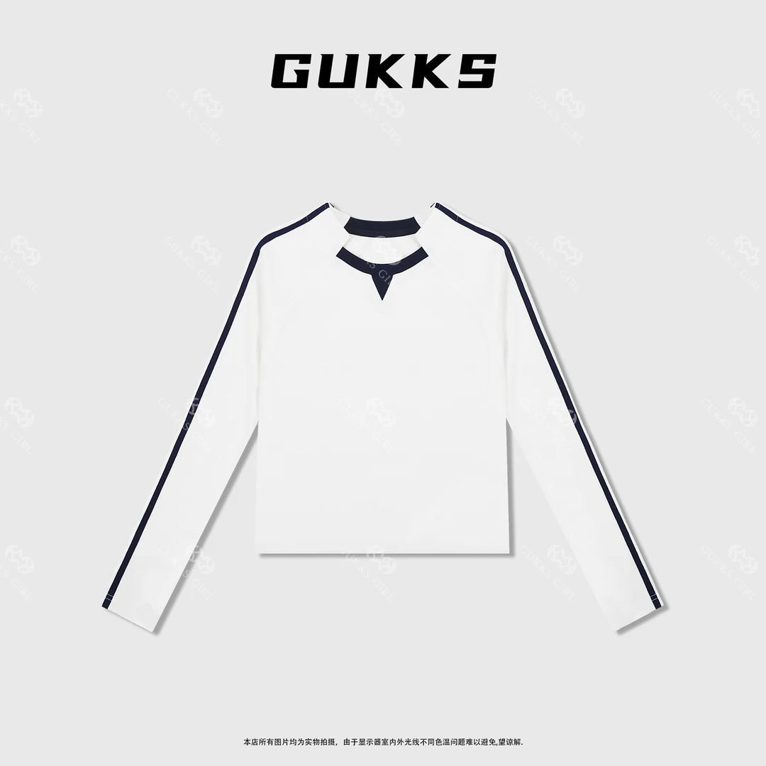 娜娜GUKKS/2025春季不规则裁剪拼接时尚休闲百搭T恤上衣