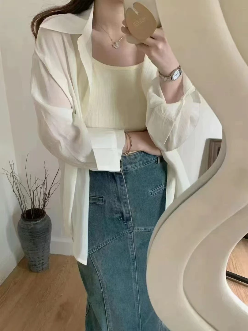 韩丝棉款防晒夏季薄款长袖简约百搭款衬衫