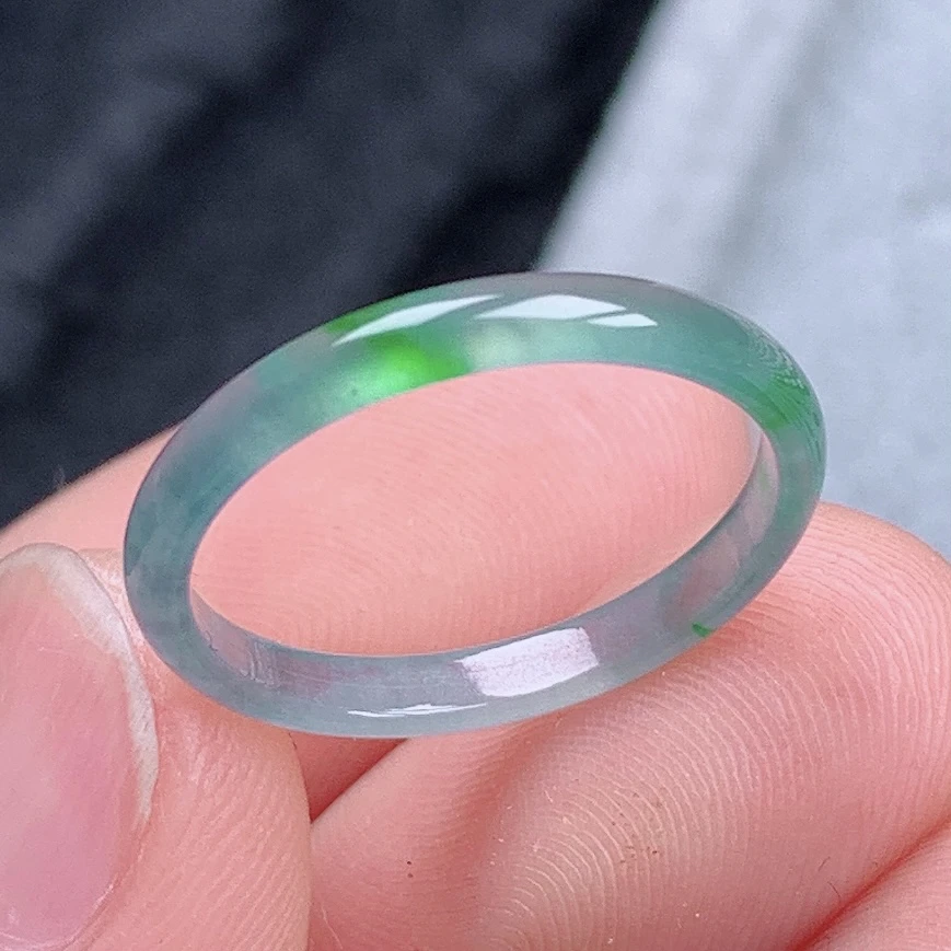 天然翡翠A货老坑冰种起胶飘绿翡翠戒指17-18号圈口内径18mm$83