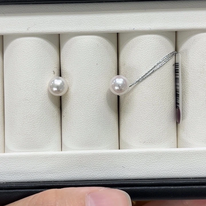 银S925镶嵌耳饰海水珍珠ak8-9mm 72号