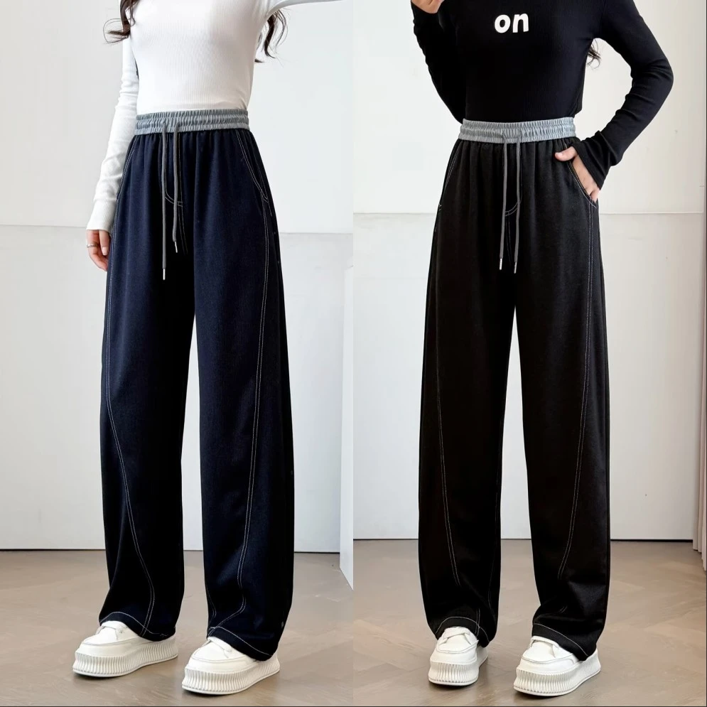 梦冬佳--110-190斤大码女装秋季松紧腰宽松胖mm显瘦休闲裤弯刀裤