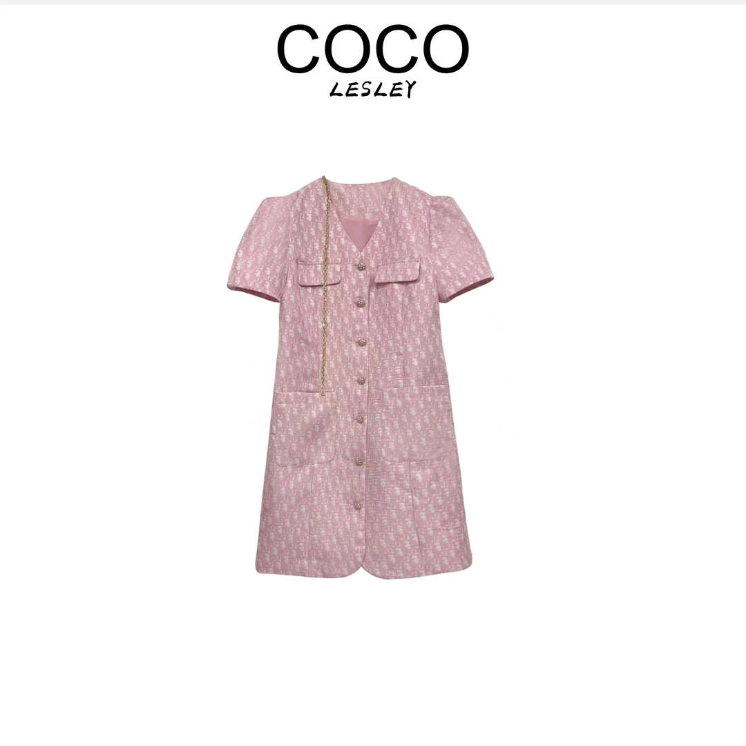 【COCO LESLEY】粉色高级感小香风连衣裙63697-1