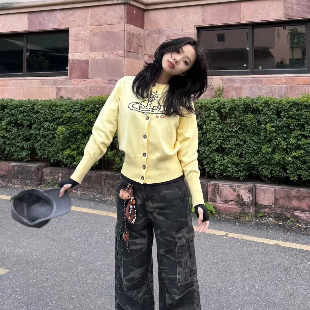 【青青专场】快乐星球24AW星球刺绣修身针织毛衣开衫无运补