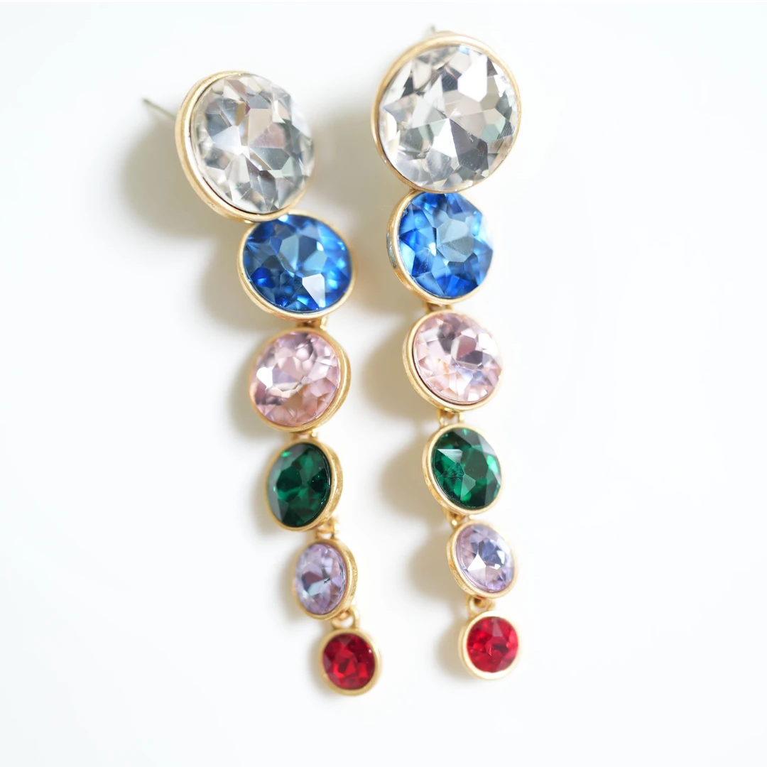 铜合金锆石耳饰  5312西洋中古风 vintage复古做旧彩色流苏耳环