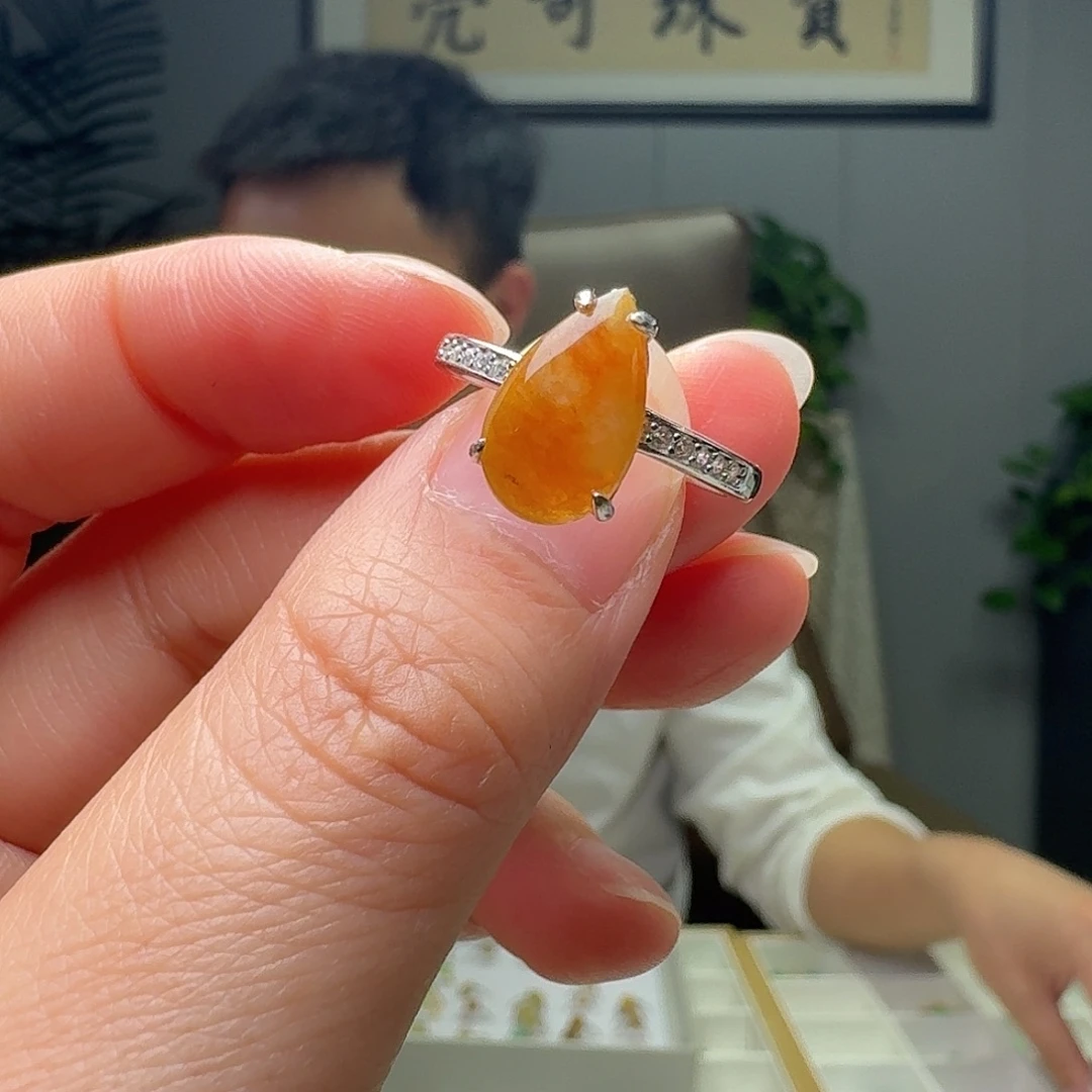 翡翠银S925镶嵌戒指天然