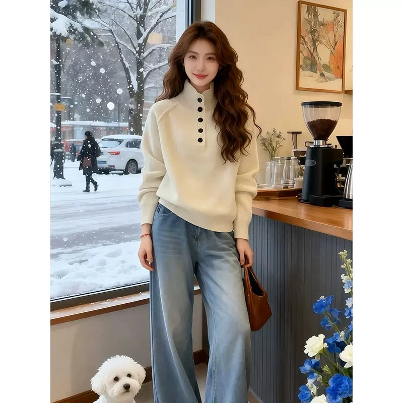 半高领厚款100山羊绒针织柔美半开领羊绒衫圆领套衫休闲翻领
