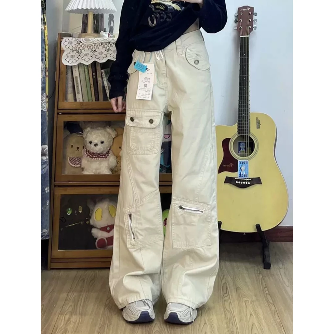 【小个子定制】小个子复古多口袋设计拖地喇叭裤美式工装微喇牛仔裤