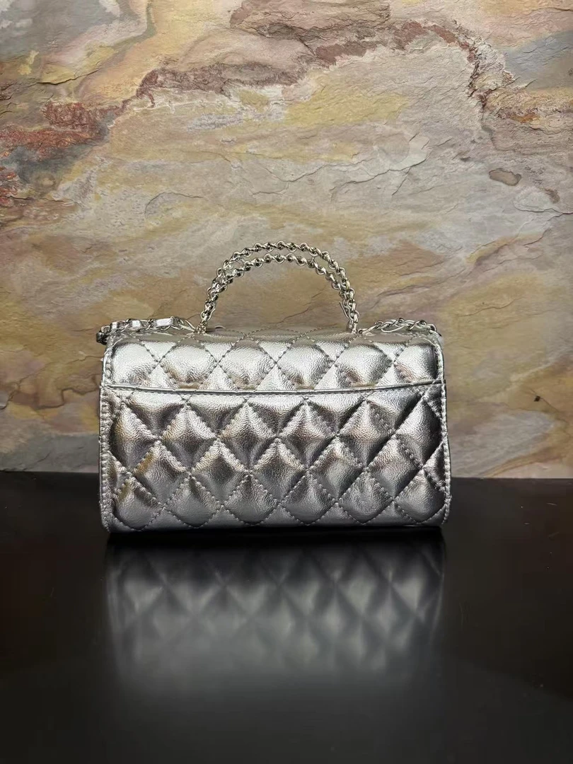 HIRMRIS手工真皮包 20-551310-银 交叉双手柄香