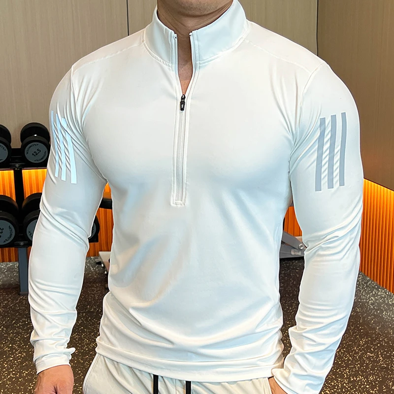 健身衣男士长袖圆领套头衫卫衣运动夜跑夜光条弹力衣上衣新款修身