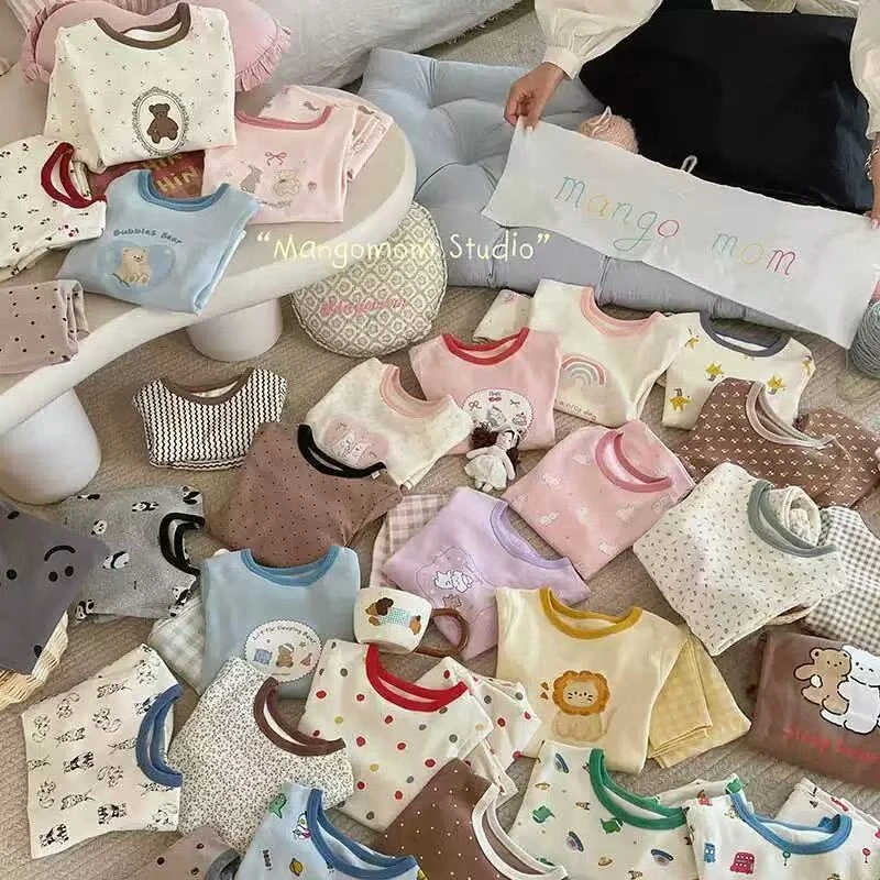 【300g】两件装儿童家居服无骨磨毛秋衣秋裤舒绒拉架棉套装熊猫波点