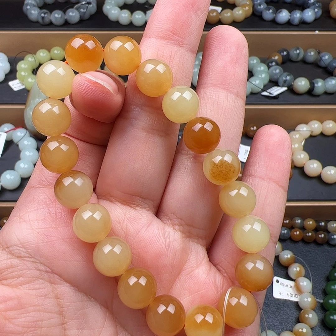 和田玉未镶嵌手链糖黄口卡10