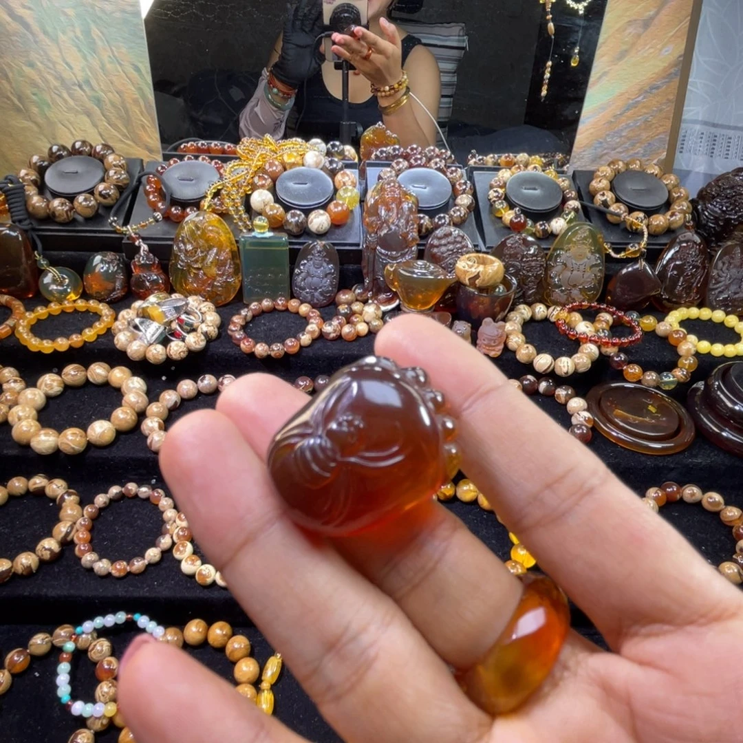 琥珀未镶嵌手链脚丫