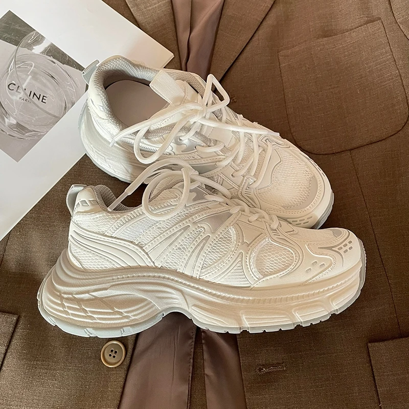 茶白｜2025new春夏氛围感白色透气显瘦老爹鞋