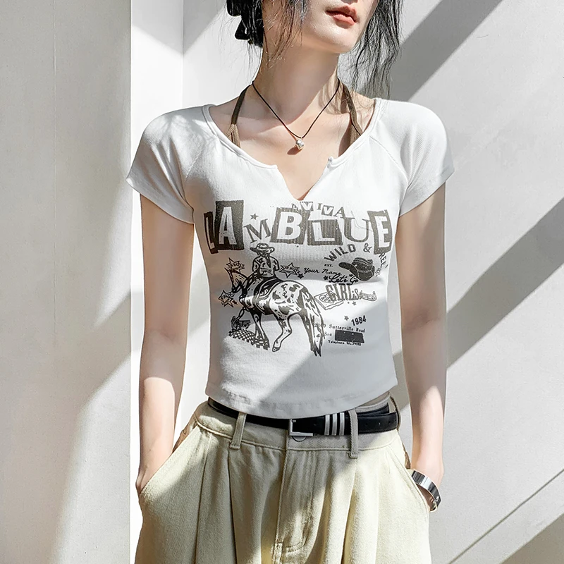 韩版挂脖百搭短袖T恤女正肩修身小众洋气修身显瘦衬衫内搭上衣