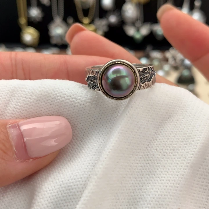 银S925镶嵌戒指海水珍珠