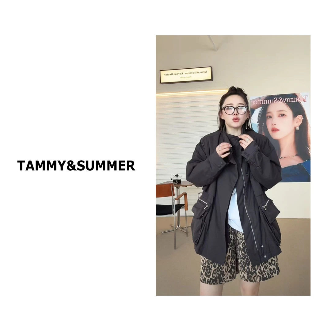 【Tammy&Summer】宽松立领中长款工装口袋百搭拉链风衣外套531127