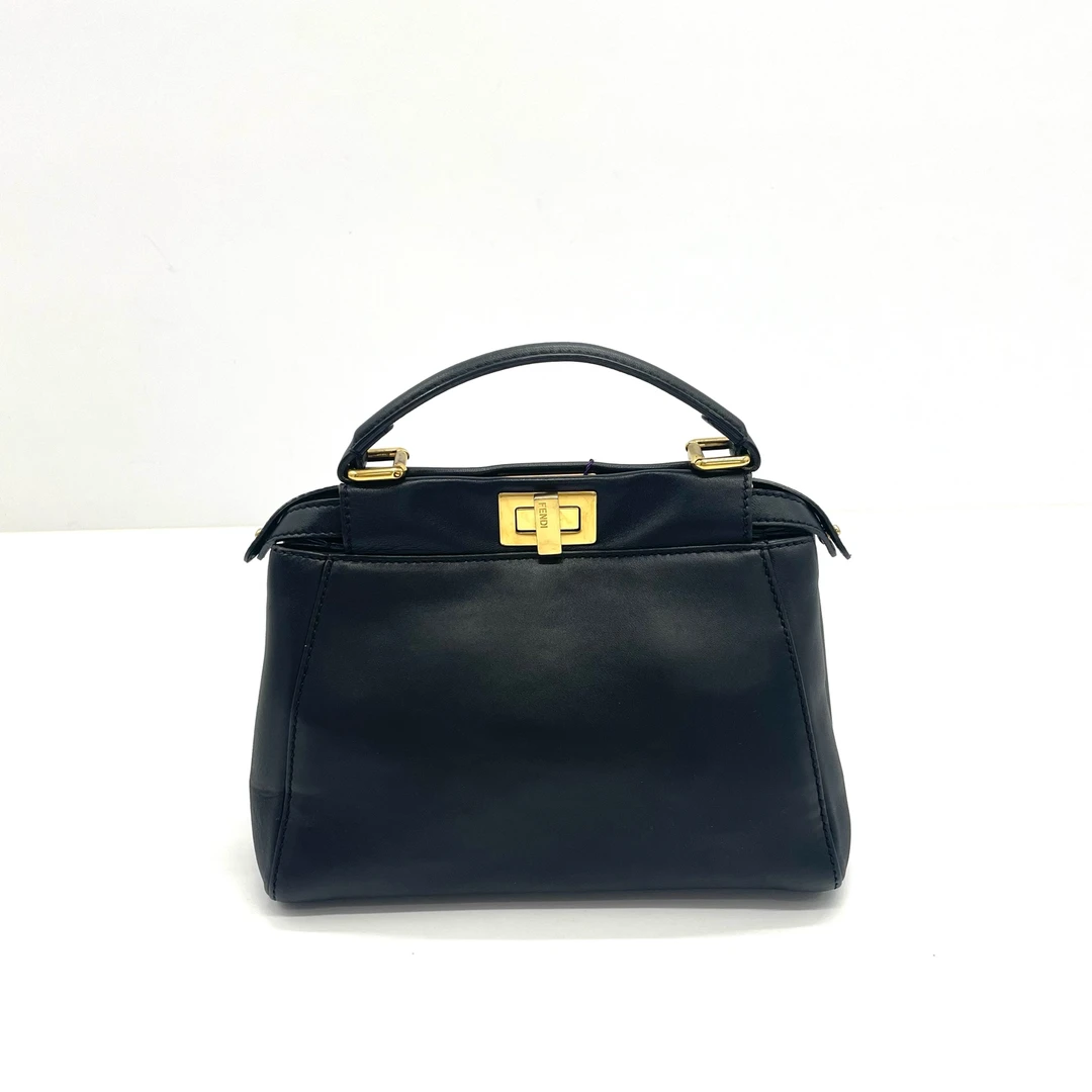 95新 FENDI/芬迪 98新 Peekaboo Iconic黑金单肩斜挎手提包