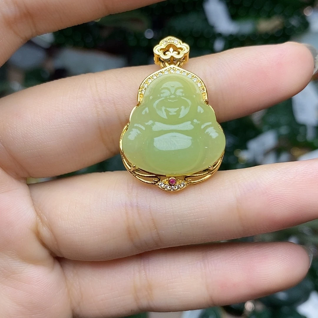 和田玉（黄玉）银S925镶嵌颈饰