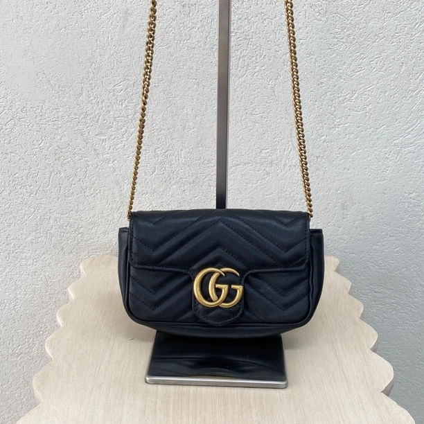 95新 GUCCI/古驰 黑金马蒙super mini斜挎包底长7 118923