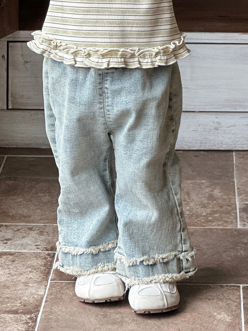 M2534012）复古牛仔微喇裤