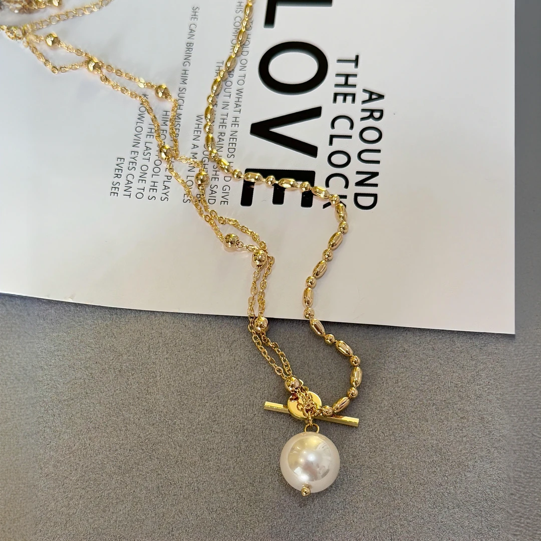 铜合金仿珍珠吊坠 法式吊坠项链独特千金感气质配大衣毛衣链女