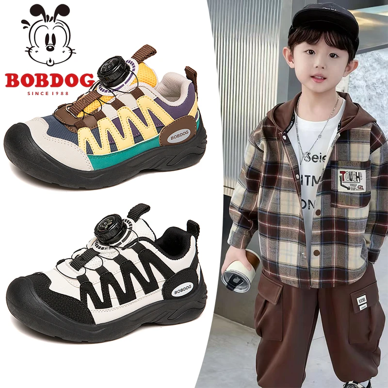 巴布豆童鞋男童运动鞋户外防滑登山鞋2025新款秋季皮面女童鞋子