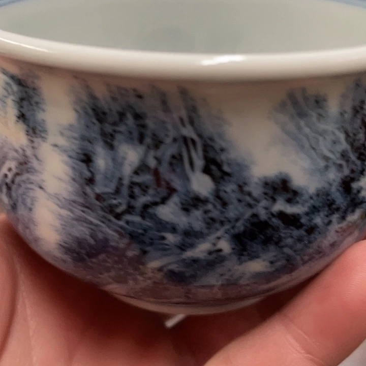 杯子瓷山水点工釉里红如柿杯