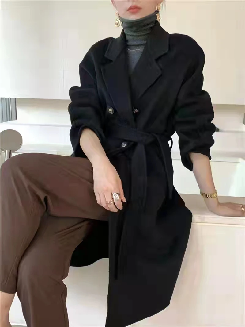 100羊毛M家经典801大衣女款秋冬新款宽松百搭中长款毛呢外套气质