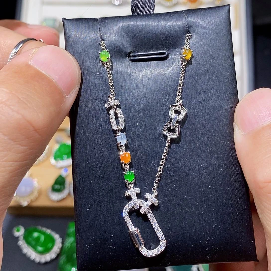 颈饰银S925镶嵌翡翠w w