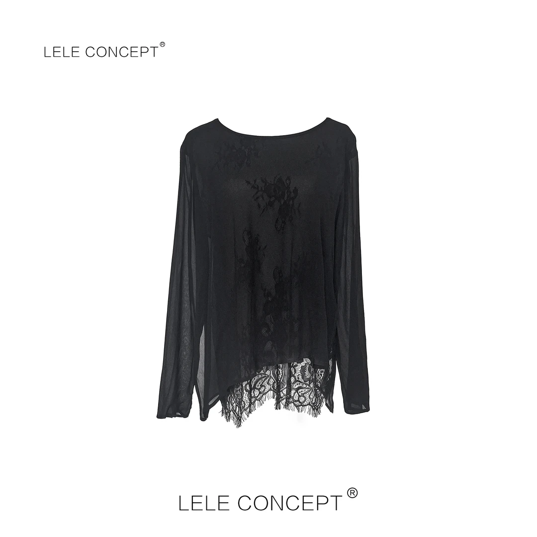 LELE CONCEPT｜拼蕾丝开叉上衣S0976