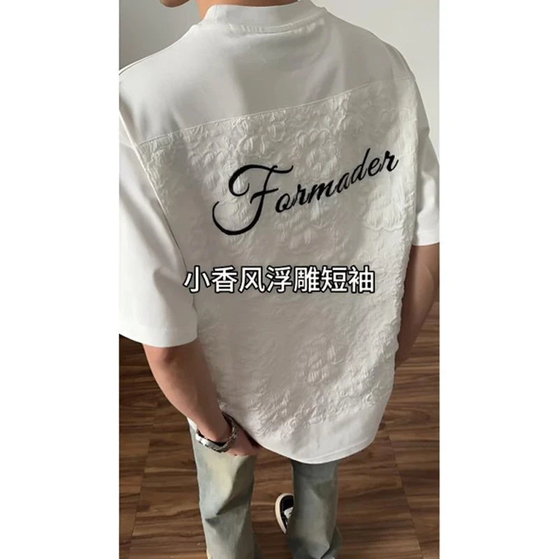 2025年夏季设计感小众浮雕刺绣短袖T恤美式高街ins半袖t恤上衣潮