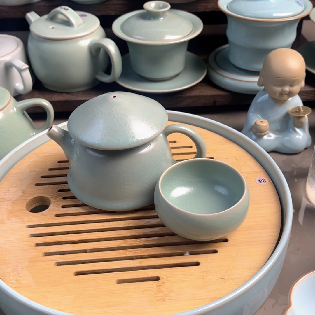 陶摆件瓷仿古釉渔翁壶原矿