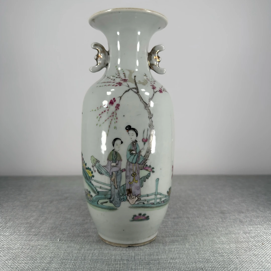 LF-2601005民国·粉彩桃花二乔双耳瓶【古董拍卖】