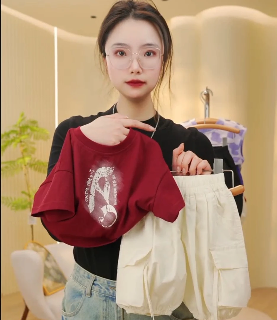 【AC短袖夏季】夏款潮款洋气云朵七分裤套装宽松韩版时尚纯棉