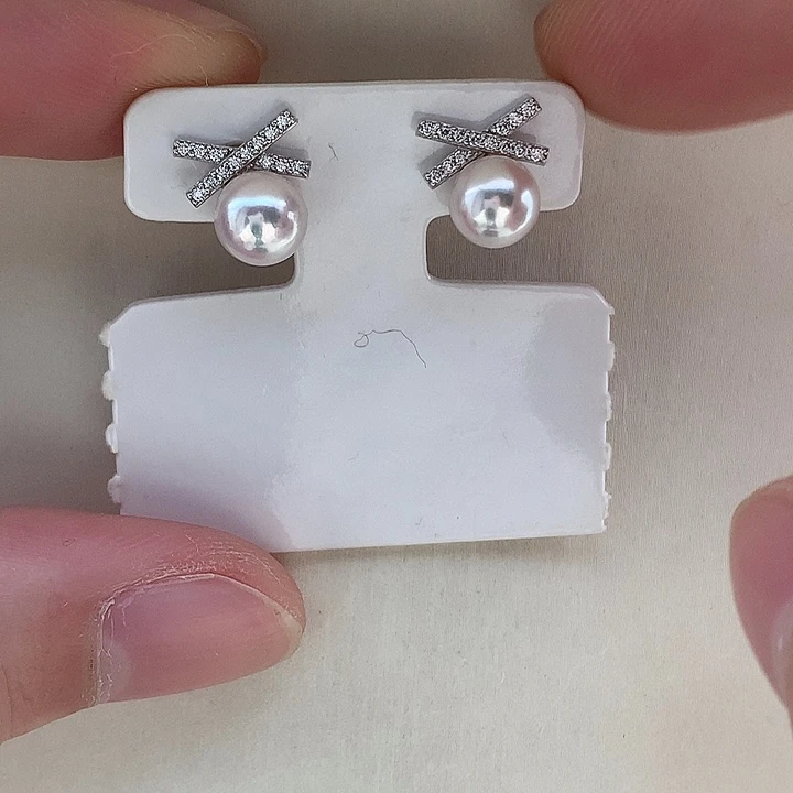 海水珍珠耳饰银S925镶嵌6.5-7mm ak