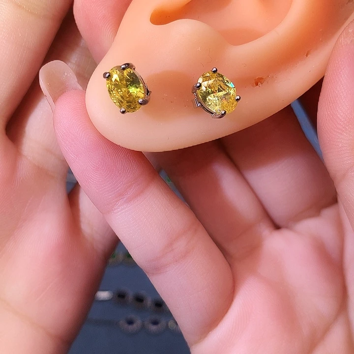 黄晶耳饰银S925镶嵌耳钉