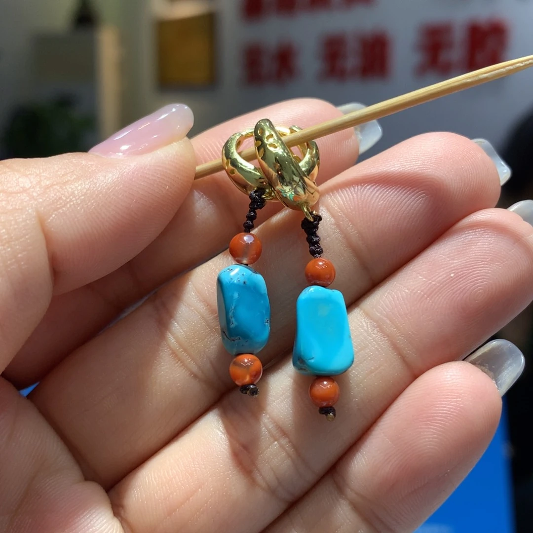 银S925镶嵌绿松石耳饰