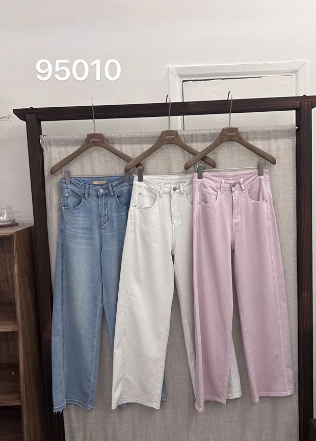 95010夏季微弹力高腰牛仔裤裤子直筒裤阔腿裤春夏百搭韩版显瘦