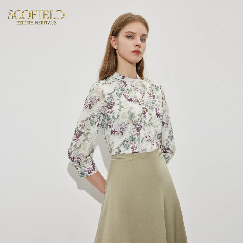 【中式风】Scofield女装中式清冷风直身版型印花七分袖衬衫夏季