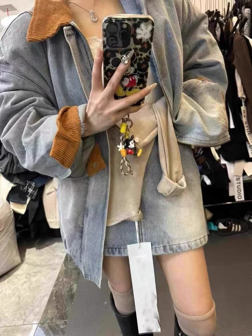 2025春季新款韩系复古撞色外套高腰半身裙两件套