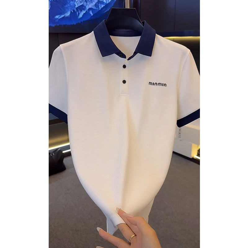 欧货轻奢大牌男装上衣2025夏季新款ins撞色Polo领短袖显瘦白色T恤