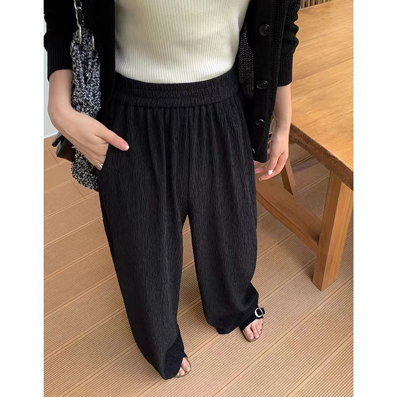 1618#高腰显瘦直筒休闲裤 秋季新款拖地裤阔腿裤舒适显瘦（约104）